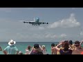 KLM 747 beautiful approach, low landing Maho Beach, St Maartin