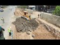 Perfect Activity !! Stronger Bulldozer Push Rocky Soil Make Foundation Road & Heavy DumpTruck