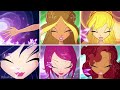 Winx Club - All Transformations Up To Cosmix in Split Screen! HD!