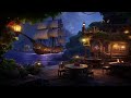 🏴‍☠️ Pirate Tavern Terrace Ambience: Night Nature Sounds by the Calm Seashore