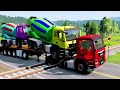 TRANSPORTING PIXAR CARS & FRUITS WITH COLORED & JOHN DEERE vs CLAAS vs TRACTORS - BeamNG.drive #962