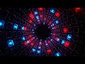 Party Background / Blue and Red Strobe Mirrored Square Elements Tunnel Background VJ Loop in 4K