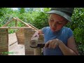 Building Complete Log Cabin in Rain - Grass Roof & Fireplace With Survival Brick