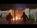 Gates set alight at the peace line between between the Shankill Road and Lanark North Belfast