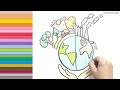 How to Draw Earth Day Poster for Kids and Toddlers | Relaxing Jungle Background Music