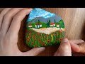 How to paint a village scenery with gouache on rock?!village scenery paintig step by step