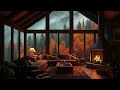 Smooth Jazz & Gentle Rain Sounds in a Cozy Cabin Ambience 🌧️ Fireplace Ambience for Stress Relief 🍂