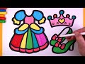 How to draw princess dress and color glitter for kids