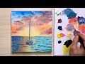 How to paint sunrise seascape step by step? ⛵️🌊