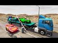 Flatbed Trailer McQueen Cars Transportation with Truck - Pothole vs Car #15 - BeamNG.Drive
