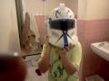 Brushing teeth as a storm-trooper.