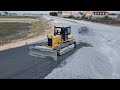 Amazing !!! Komatsu Bulldozer Pushing Gravel Coverage a High Way Road