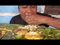 Mukbang with skin beef cook in local style and egg