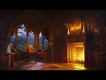 Cozy Rain & Fireplace Sounds | Deep Sleep, Study, Relax, Focus in the Medieval Nook