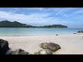 Gentle Waves and Serenity🌴🌊 Tranquil View of a Green Island and Solitary Tropical Beach 🌴 ASMR [4K]