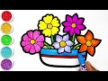 How To Draw Flower Pot 💐 | Flower Pot Drawing Colouring and Painting For Kids And Toddlers