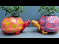 Beautiful Turtle Shaped Flower Pots From A Recycled Plastic Bottle For A Small Garden