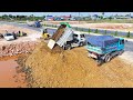 2 Project! Processing Filling Up The Land Next to the ring road, Bulldozer Komatsu D31P, Dump truck