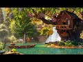 Enchanting Forest - Dreamy TreeHouse in Forest Waterfall, Peaceful Music Helps to Start a New Day