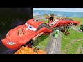 Big & Small Long Square Lightning Mcqueen vs Train & Spinner with Ball | BeamNG.Drive