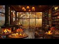 Cozy Coffee Shop Ambience with Relaxing Jazz Instrumental Music & Crackling Fireplace for Work,Study