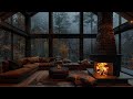Rain Falling sounds in cozy Cabin Room | Fall asleep with Relaxing Rain and Fireplace Crackling