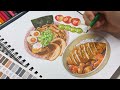 draw with me, japanese food illustrations🍱🍥🎏 using alcohol based marker and bleedproof marker pad📦