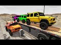 Flatbed Trailer Mercedes Cars Transportation with Truck - Pothole vs Car #06- BeamNG.Drive