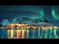 Northern Lights Ambience 4K | Lake & Nighttime Mountain Scene | Water and Nature Sounds Ambience