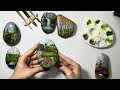 How to acrylic painting on stone | Village scene | Time lapse