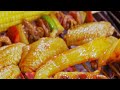 Amazing Night Market Street Food-Grilled Giant Rainbow Lobster, Grilled Pork / 熱鬧夜市街頭美食-烤巨大龍蝦, 燒烤豬肉