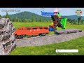 Double Flatbed Trailer Truck vs speed bumps|Busses vs speed bumps|Beamng Drive|902