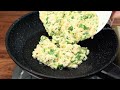 A piece of tofu with eggs! They‘re so simple and delicious that I cook them every week