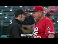 Umpire ejects manager while fixing his broken belt, a breakdown