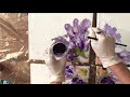 Quadtych purple flowers dutch pour technique