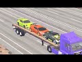 Double Flatbed Trailer Truck vs Speedbumps Train vs Cars  Tractor vs Train Beamng.Drive #345