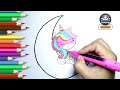 Cute Unique Sleeping Moon drawing for kids | How To Draw A Unicorn 🦄 Drawing And Coloring