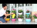 Amazing Ideas, Recycle plastic bottles into beautiful and colorful flower pots