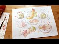 cute watercolor doodles ✨❤️ japanese food #aesthetic #watercolor #watercolorpainting #paintwithme