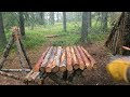 Making a Swedish Torch At My Natural Shelter -  Buschraft & Axe Skills