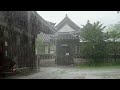 Heavy Stormy Rain On the roof of the backyard of a Cozy Temple, Thunder Sounds, Heavy Rain ASMR