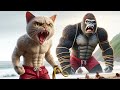 Dad Cat fights King Kong protect Kitten #aicat #catstory #cutecat