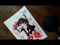 🌺 draw with me using drawing ink + ink wash + liner pens🌺| speed drawing| no talking