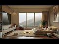 Weekend In Cozy Apartment with Piano Jazz and a View of Foggy Mountain | Smooth Jazz Music for Relax