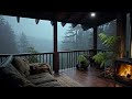Soothing Balcony Retreat: 10 Hours of Heavy Rain and Crackling Fire Sounds