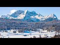 Winter Mountain Ambience 4K | Light Snow & Cloudy Mountain Scene | Wind and Nature Sounds & Ambience