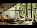 🌤️January Morning Dawn in Forest Bedroom with Fireplace and Piano Jazz | Smooth Jazz Music for Relax