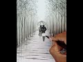 How to draw a landscape pencil drawing of a couple with an umbrella?