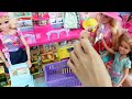 Barbie and Her sisters Go Shopping at Toy store & Supermarket Pasar boneka Barbie Irmãs Compras