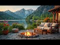 Cozy Summer Terrace by Calm Lake with Campfire and Peaceful Nature Sounds for Relaxation Ambience